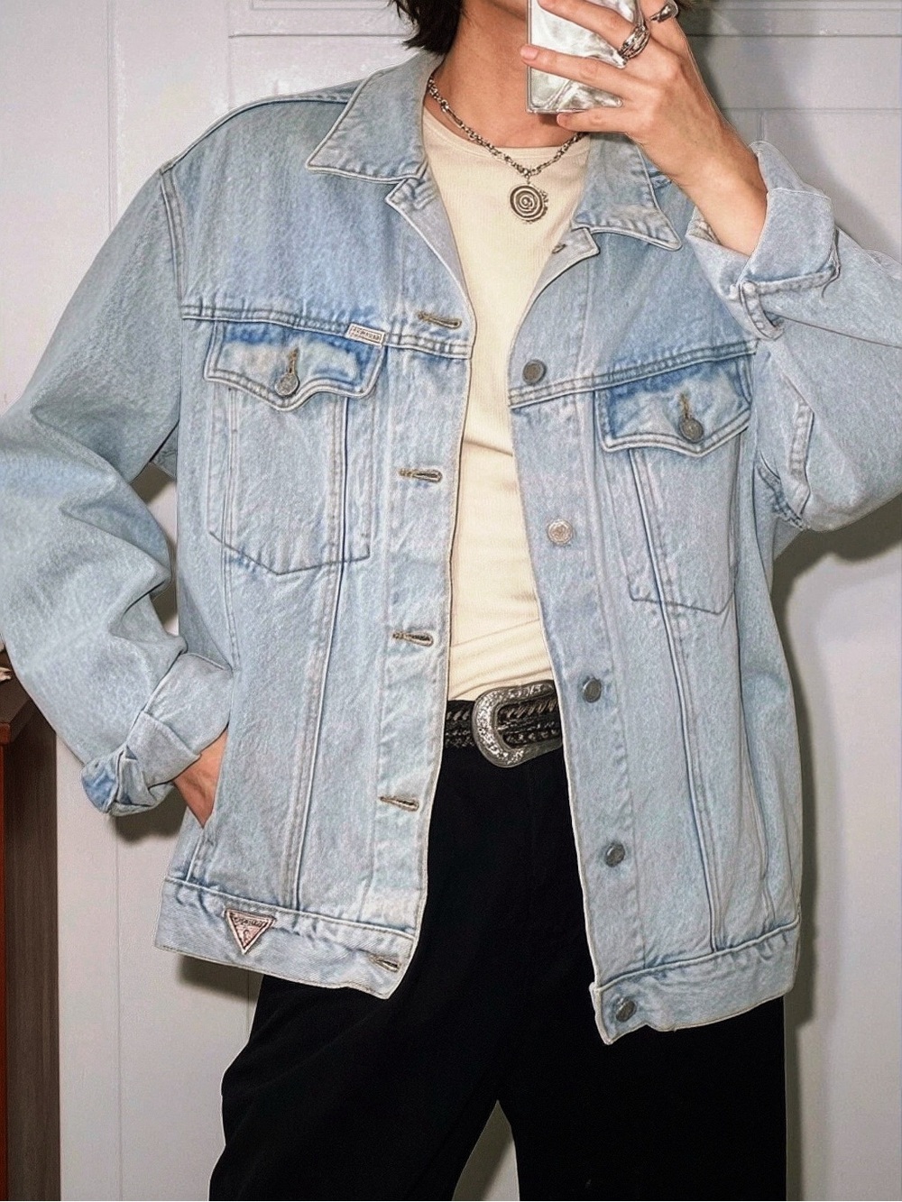 Vintage light wash blue denim oversized jean jacket Guess Jeans by Marciano